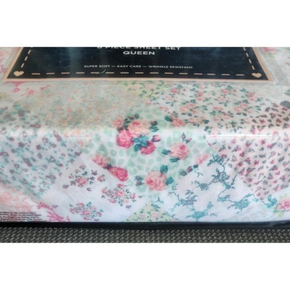 Betsey Johnson Queen Sheet Set 6 Piece Mermaid Patchwork Blue Floral Butterflies